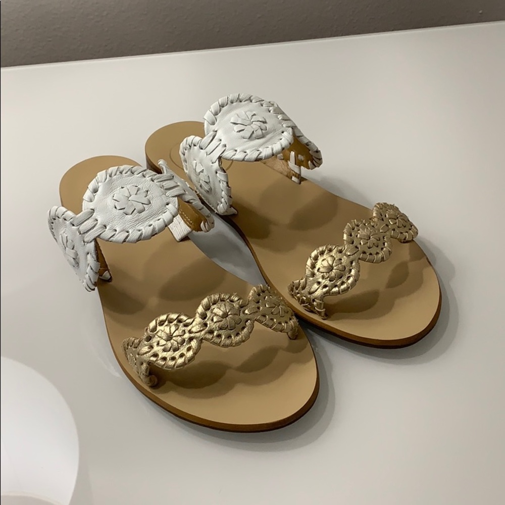 Jack Rogers double strap sandals white and gold